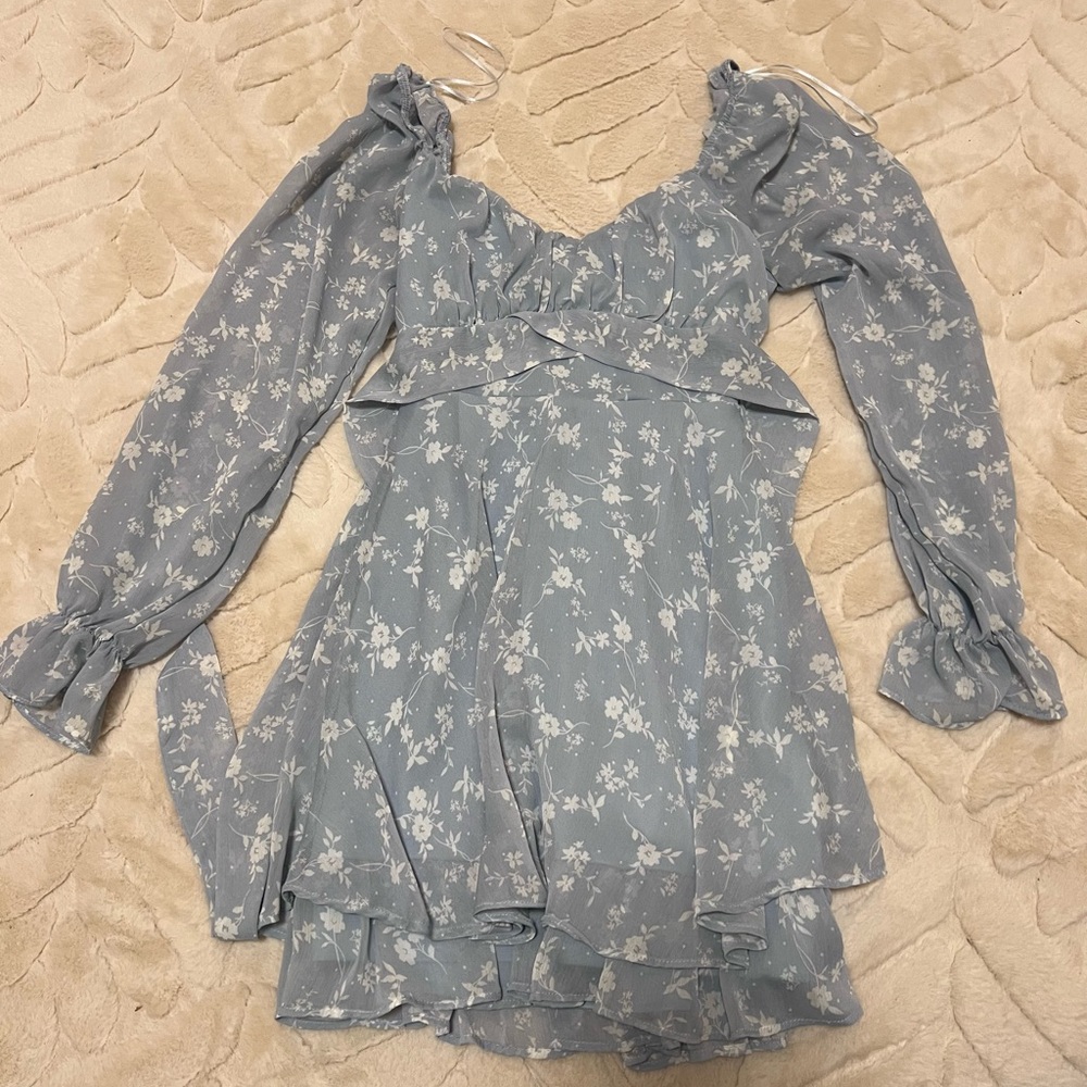 T.J.Maxx Blue Floral Long Sleeve Dress
